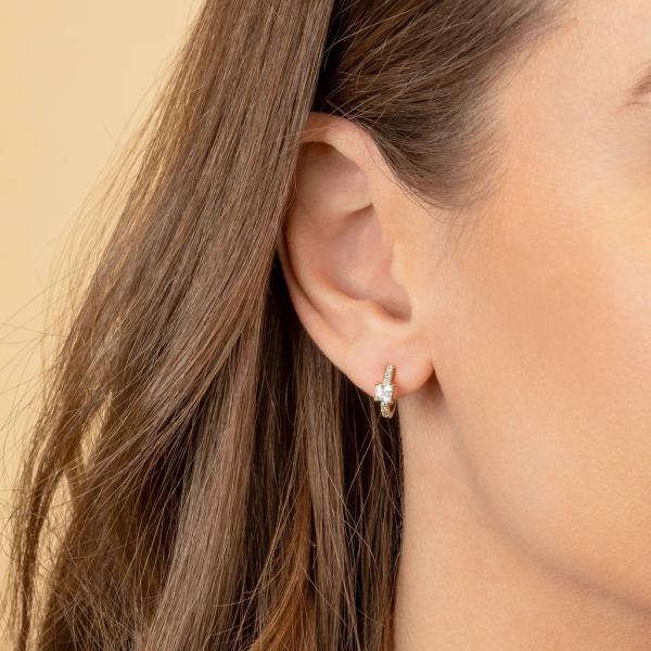 925 Sterling Silver Mini Gold Plated Baguette Hoop Huggie Earrings For Women Jewelry