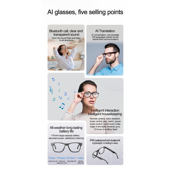 2025 W100 Polarized Sunglasses With Wireless BT Speaker AI Translation , Unisex Anti-blue Music Smart Glasses For Outdoor Sports