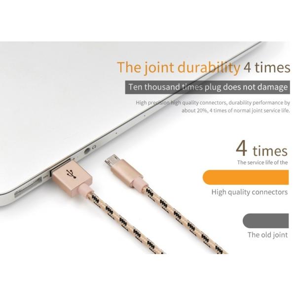 Nylon Aluminum Micro Data USB Cable 5V 2A 3Ft Fast Charging