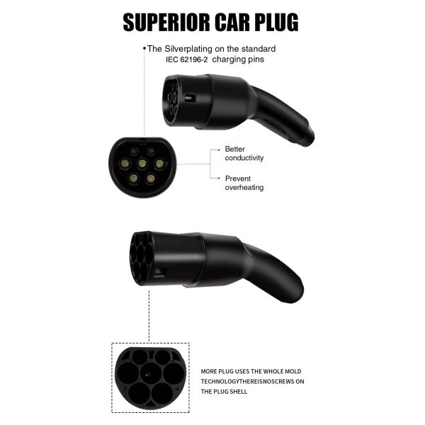 UL94-V0 Flame Class 16A-32A Type 1 to Type 2 EV Charging Cable for Electric Vehicles