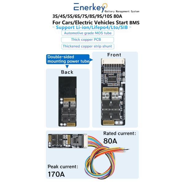 Enerkey Hardware 80A BMS 6s 80a 3s 4s 5s 6s 7s 8s 9s 10s 12v 24v 36v Lipo Lithium /Lifepo4 Battery Management System