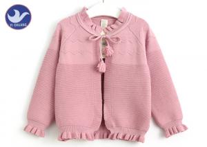 China Ball Bandage Closure Kids Sweater Coat Girls Wave Knitting Kids Pink Cardigan on sale