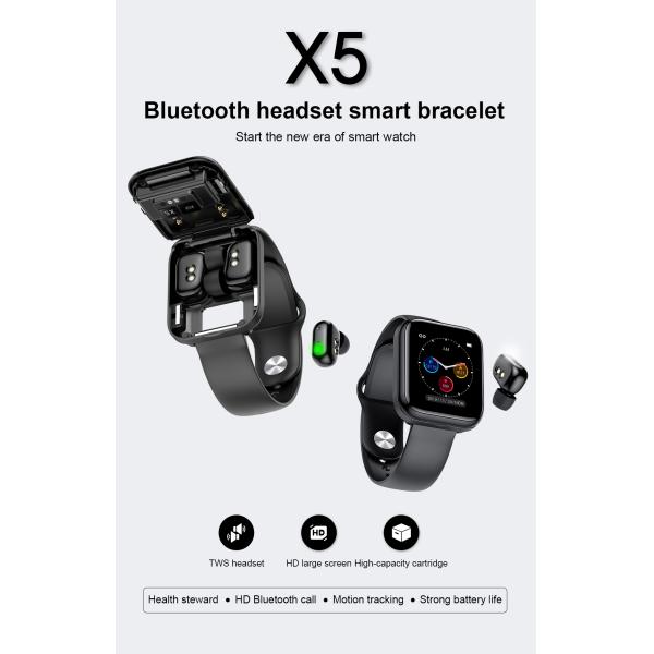 X5 Health Monitoring Smartwatch IP67 1.54inch 2 In 1 Watch And Earbuds Programmable