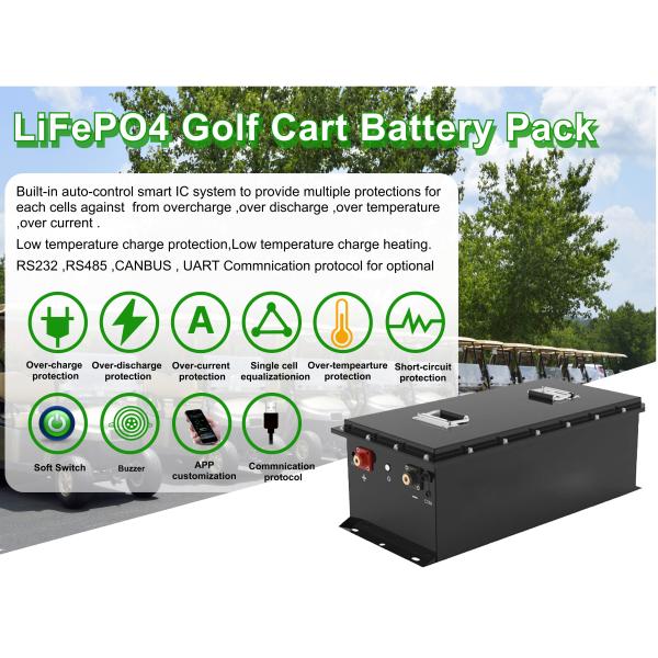 IP67 Lithium Ferro Phosphate 48V 51.2V 105Ah Golf Cart Battery Peak Current 300A/10s Continuous Discharge Current 100A