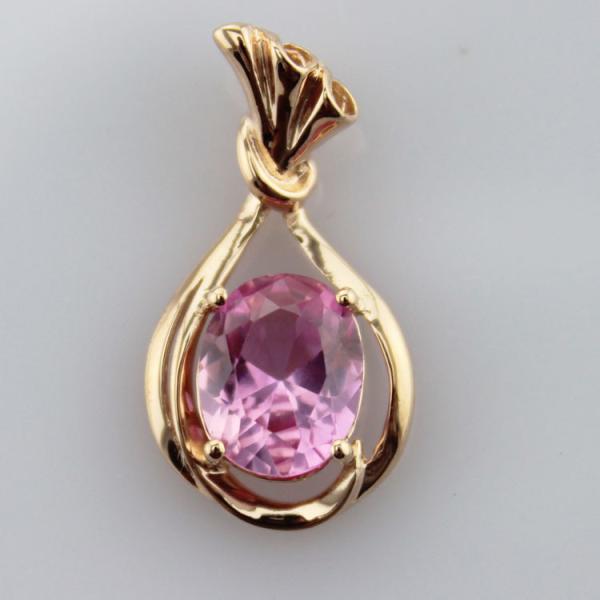 Rose Gold Plated 925 Silver Chain Oval Pink Cubic Zircon Pendant Necklace(P06)
