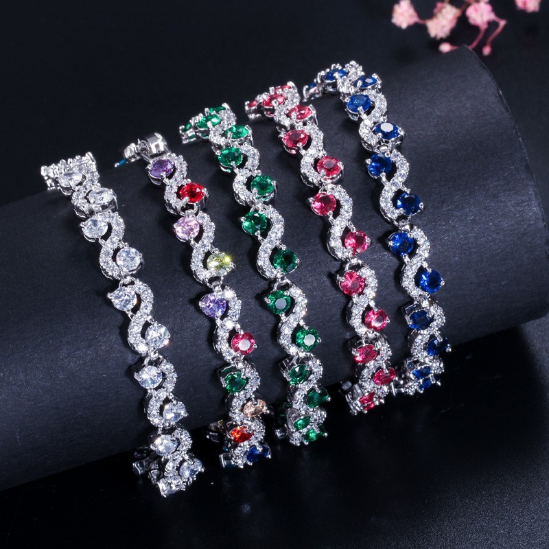 Quality Trendy Leaf Charm Cubic Zirconia Bracelet & Bangles for Bride Bracelets Jewelry Sliver Color Clear CZ Crystal Bangles for sale