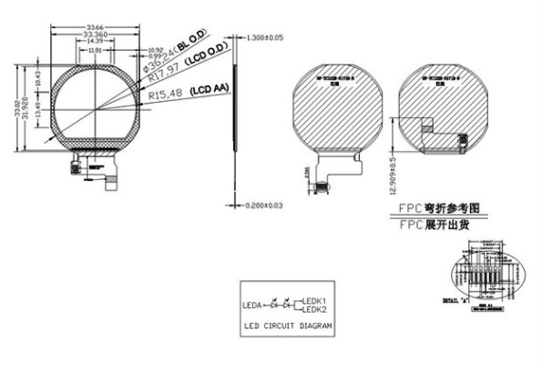 1.22 Inch Round LCD TFT Screen with 240 RGB * 240 Resolution and 300 Nits Brightness for Smart Watch
