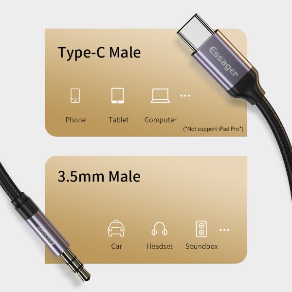 Type C To 3.5mm AUX Headset USB Audio Adapter With Plug In Connection OLP Protection