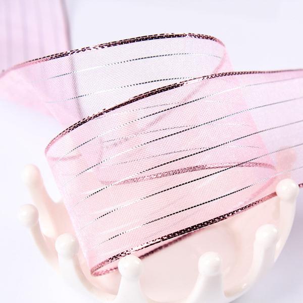 10mm-25mm Gold Line Striped Polyester Organza Ribbon for Gift Wrapping and Boxes Packing or Ribbon Bow