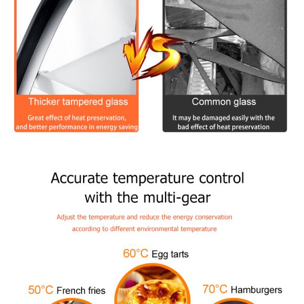 1200x530x580mm Black Curved Glass Food Display Warmer for Hot Food Heating Showcase