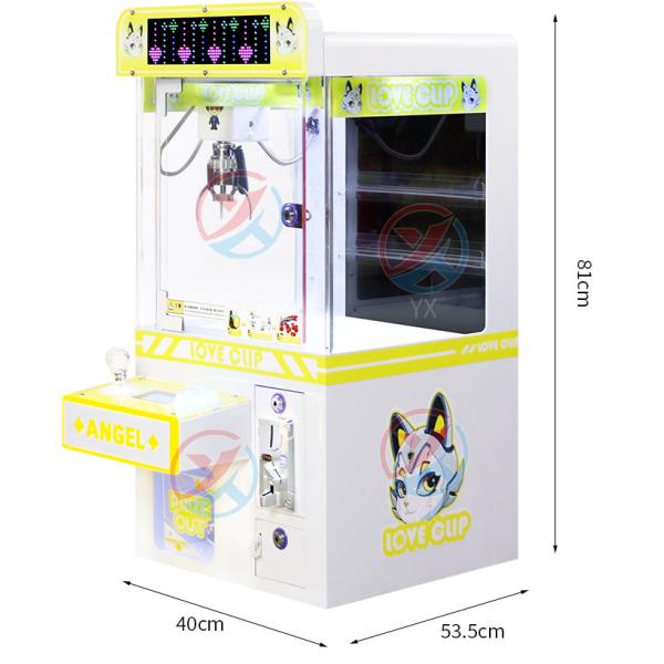 Yellow Coin-Operated LED Desktop Hardware Claw Arcade Machine