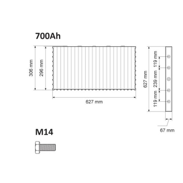 Rechargeable 700ah Prismatic 12V LiFePO4 Battery Pack
