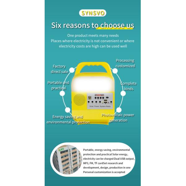 IP55 MP3 Emergency Solar Panel Home Lighting System For Outdoor Picnic