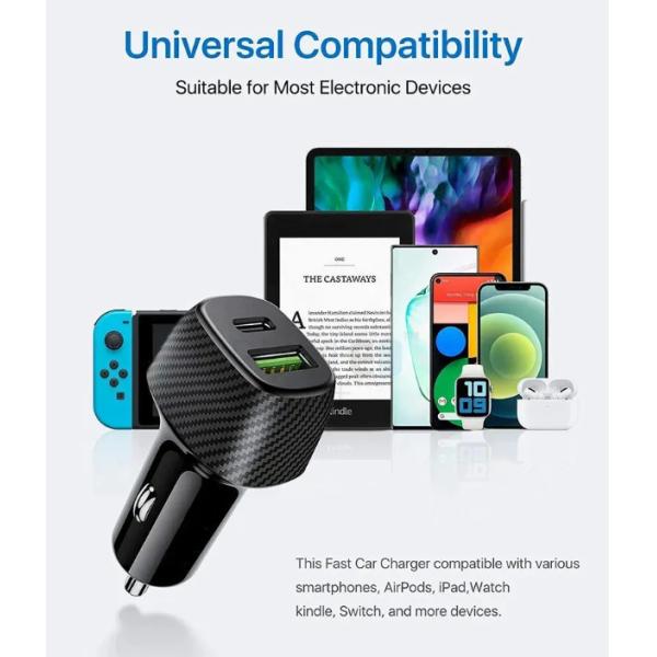 Fast Charging USB Car Charger Aluminum Alloy PD 18W Type C Car Fast Charger