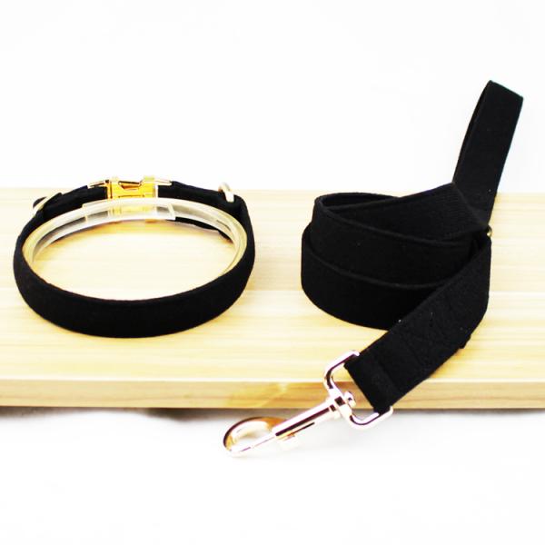 Custom Printed Logo Dog Collar Leash Set 4 Size Luxury Padded Decorative Velvet