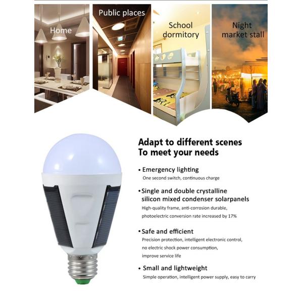 rechargeable led solar emergency light bulb E27 B22 lamp led smd5630 80RA high light efficiency 2 years warranty CE 12W