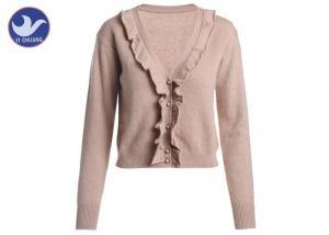 China V Neck Ruffle Frill Womens Knit Cardigan Sweaters Long Sleeves Short Body wholesale