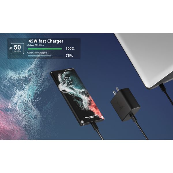 45W GaN Smart Fast Charger Type-C USB Wall Charger Compatible for Samsung Galaxy S25 Ultra Phone Charger OTP OVP Protec