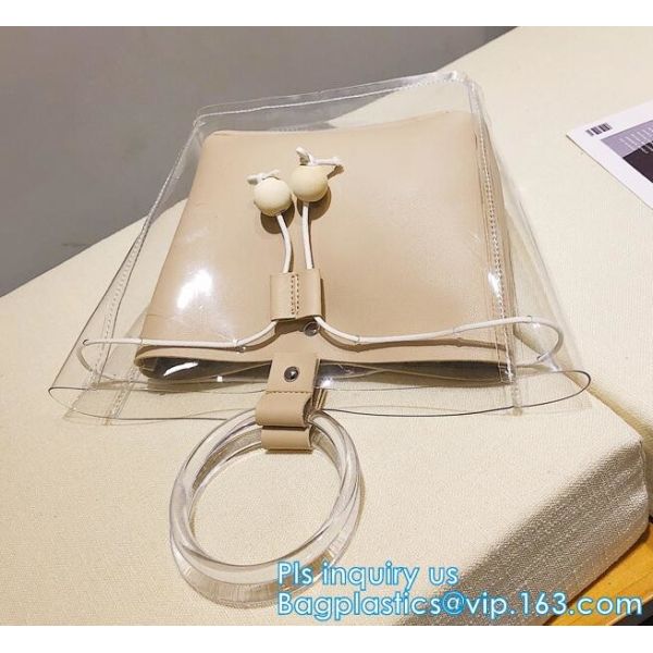 Semi Clear Plastic Gift Bags With Brown Handle Wedding Gift Packaging Bags Birthday Handbag Party Favors PP Gift Wrap