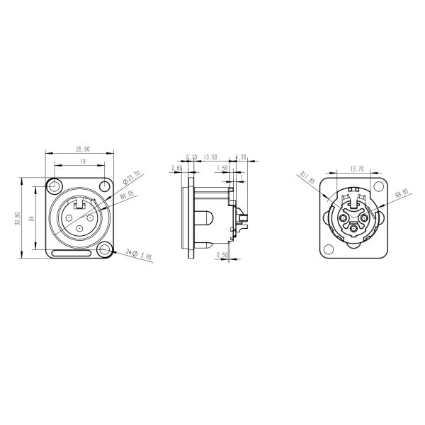 Audio XLR Mini Mini 3 Pin Connector Electrical D Shape Male Socket
