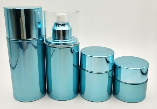 Blue Glass Cosmetic Cream Bottles / Refillable Pump Bottle Customized Logo and