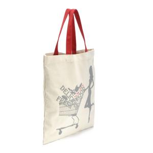 Red Handle Beige Shopping 8oz Cotton Tote Bags