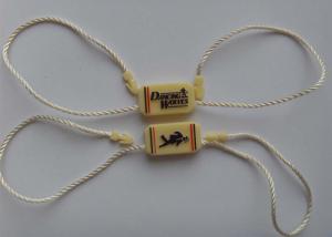 China Custom Garment Plastic Lock Brand Seal Hang Tags Strings Colored Emboss Logo wholesale