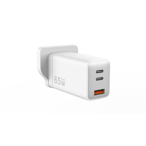 GaN Fast Charging Block 65W 3 Port USB Wall Charger Customized Logo