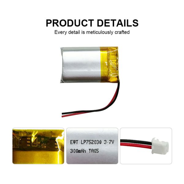 752030 Mini Lipo Battery 3.7v 300mah Rechargeable Li Polymer Battery Pack