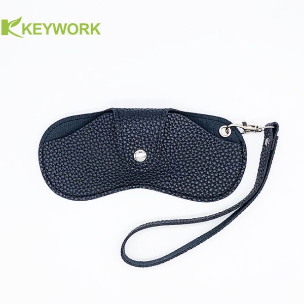 Minimalist Female Calf Skin Soft Sunglasses Case Snap Fastening Closure Detachable Lanyard