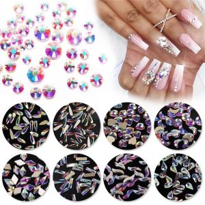 Popular Multi Shape Nail Flatback Crystals Round AB Nail ...