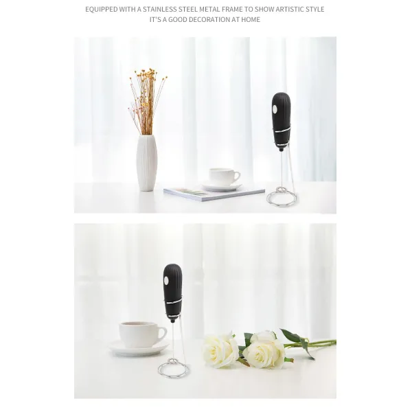 Coffee Mixer Blender Handheld Milk Frother With Rack Stainless Steel Whisk Head