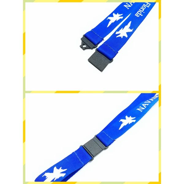 Blue Silkscreen Printing Imprinted Nylon Lanyards ID Card Lanyard With Swivel J - Hook