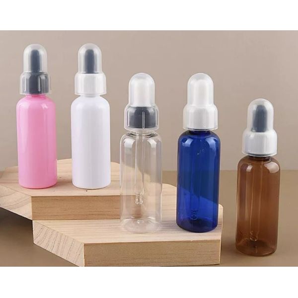 Customized 50ml Brown Amber Hair Oil Dropper Bottle PET Plastic