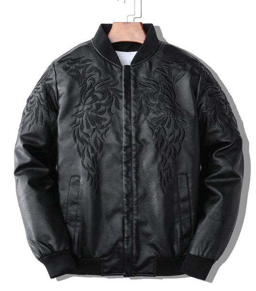 Breathable Winter mens classic leather jackets Floral Patterned Fully Lined