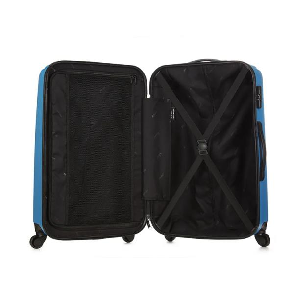 Multi-Function Blue Durable PC Carry Suitcases Luggage Front Open Travel Boarding Trolley Case Embossed Vertical Stripe