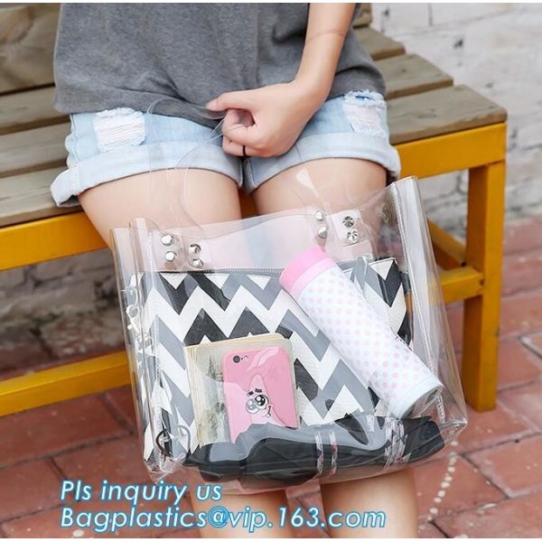 Women Handbag PVC Single Shoulder Bag with Handles, Lady's Jelly Transparent PVC Beach Handbag Tote Shoulder Bag & Mini