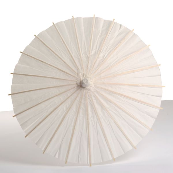 Traditional Handmade Parasol Chinese Paper Umbrella White Color Wood Handle