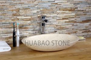 China Custom Unusual Stone Sink Basin , Freestanding Bathroom Sink Shallow Oval Design wholesale