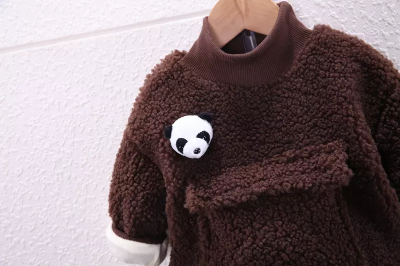 120cm Unisex Winter Children'S Clothing Lamb Wool Panda 2 Piece Sweater Pants Set