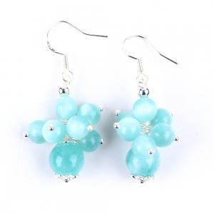 China Handmade Light Lake Blue Jade Healing Spiritual Round Bead  Flower Dangle Earring For Jewelry Gift wholesale