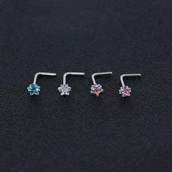 Heart Nose Stud l Shape Stainless Steel Crystal Rhinestone Nose Piercing Jewelry Nose Rngs And Studs