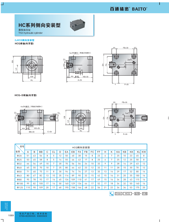 Carbon Steel 14MPa 140Air Hydraulic Cylinder small Square thin type