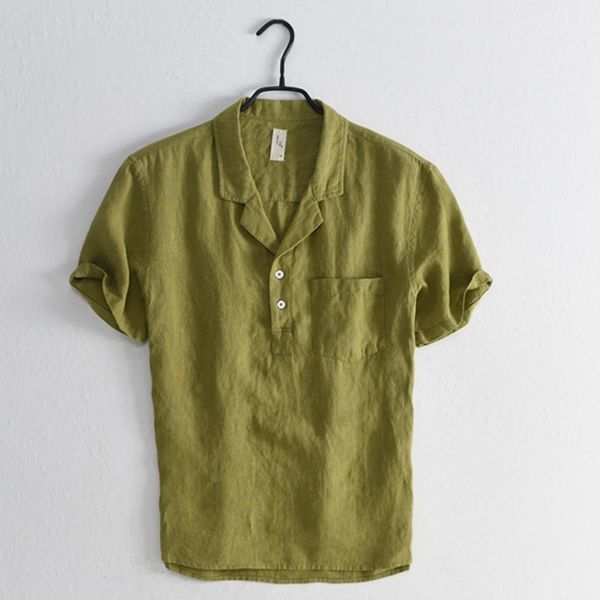 100% Linen S - 3XL Men'S Casual Shirt Short Sleeve Soild Color Single Button