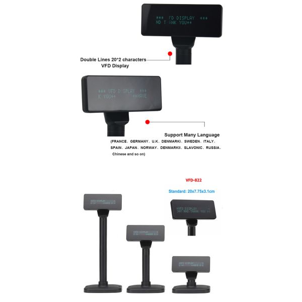 2 Lines 20 Characters 500-1000cd/M2 Customer Pole Display Multi languages