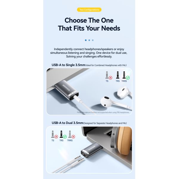 ESSAGER ES-OTG21 USB A To 3.5mm Aux Jack Audio Adapter Support Sound Card