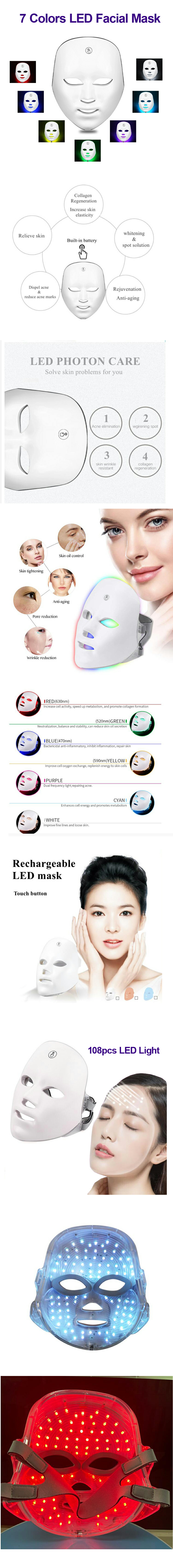 Led Beauty Light Mask Facial Skin Beauty Therapy 7 Colors