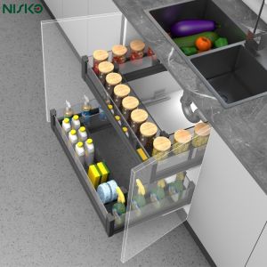 Undermount Smart Sink Kitchen Cabinet Pull Out Basket 2 Layers