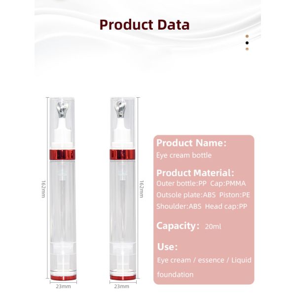 20ml Cosmetic Eye Cream Airless Bottle Anti Aging Serum With Zinc Alloy Pump Head