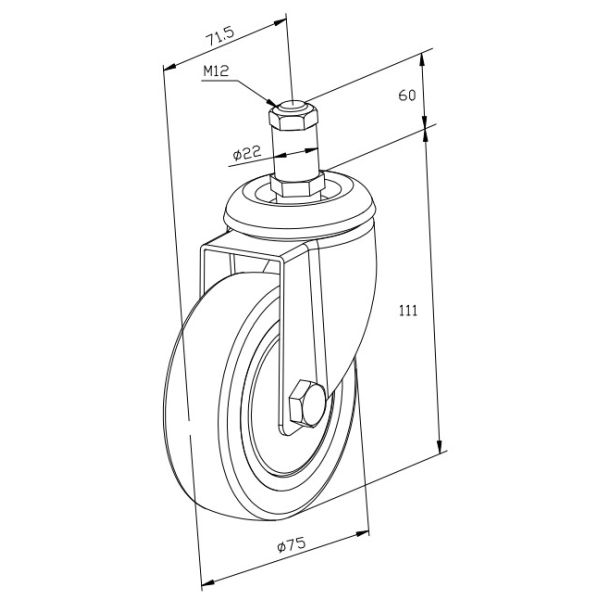 JY 100KG 130KG PVC Caster Wheels M12 Threaded Stem Swivel Caster